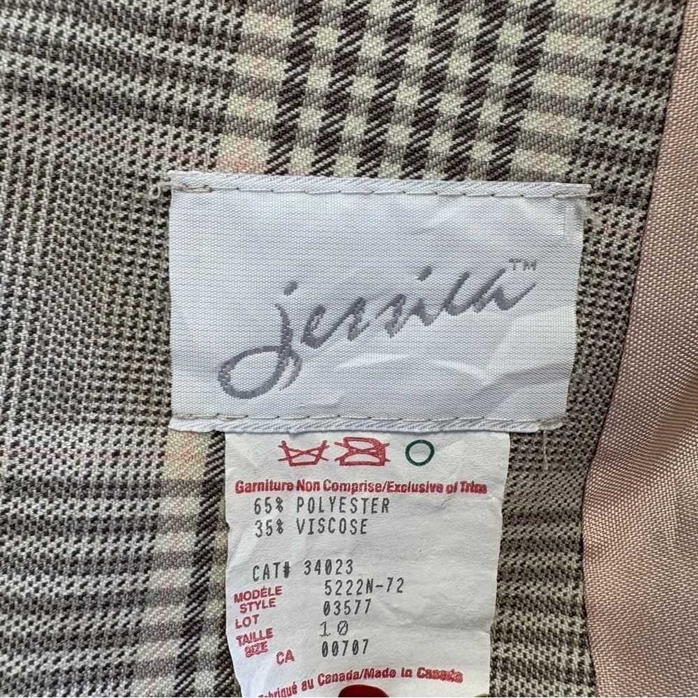 VTG 90s Jessica Blazer Checks Plaid Tan Beige Lined Sz. 10 - Picture 6 of 6